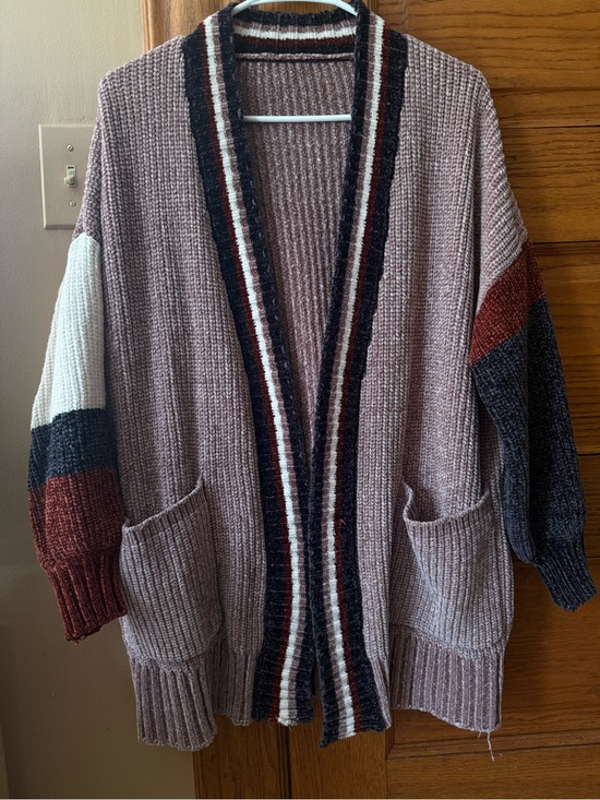 Sweaters - Cozy Open-Front Women's Cardigan Sweater in Mauve with Colorblock Sleeves